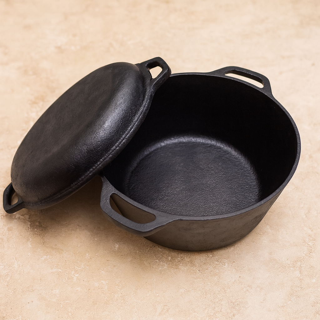 Dutch Oven 5 Quarts with Skillet Lid 2-in-1, Cast Iron Seasoned | Ahlan Living | Krucible Kitchen