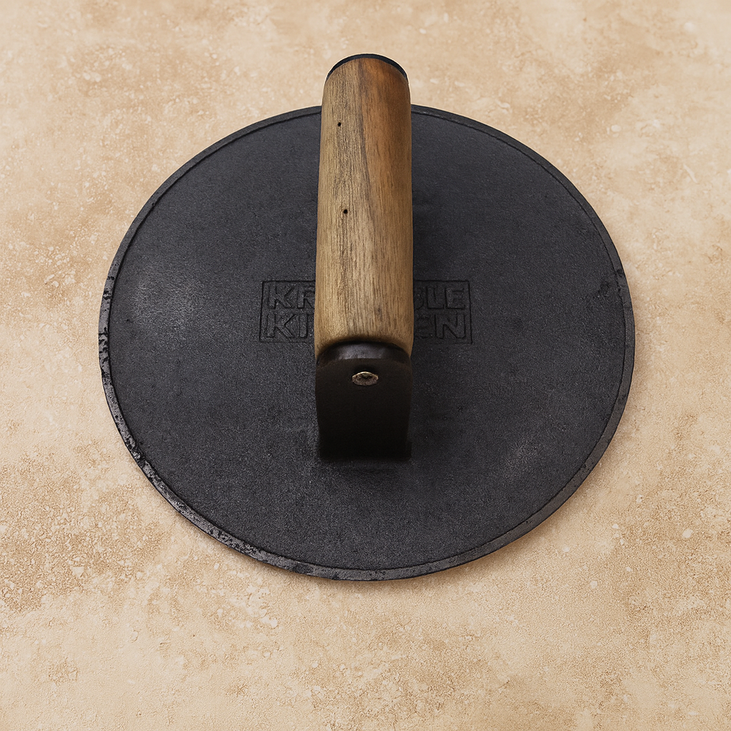 Burger Press 6 Inch ( 15 cm ), Cast Iron Seasoned | Ahlan Living | Krucible Kitchen