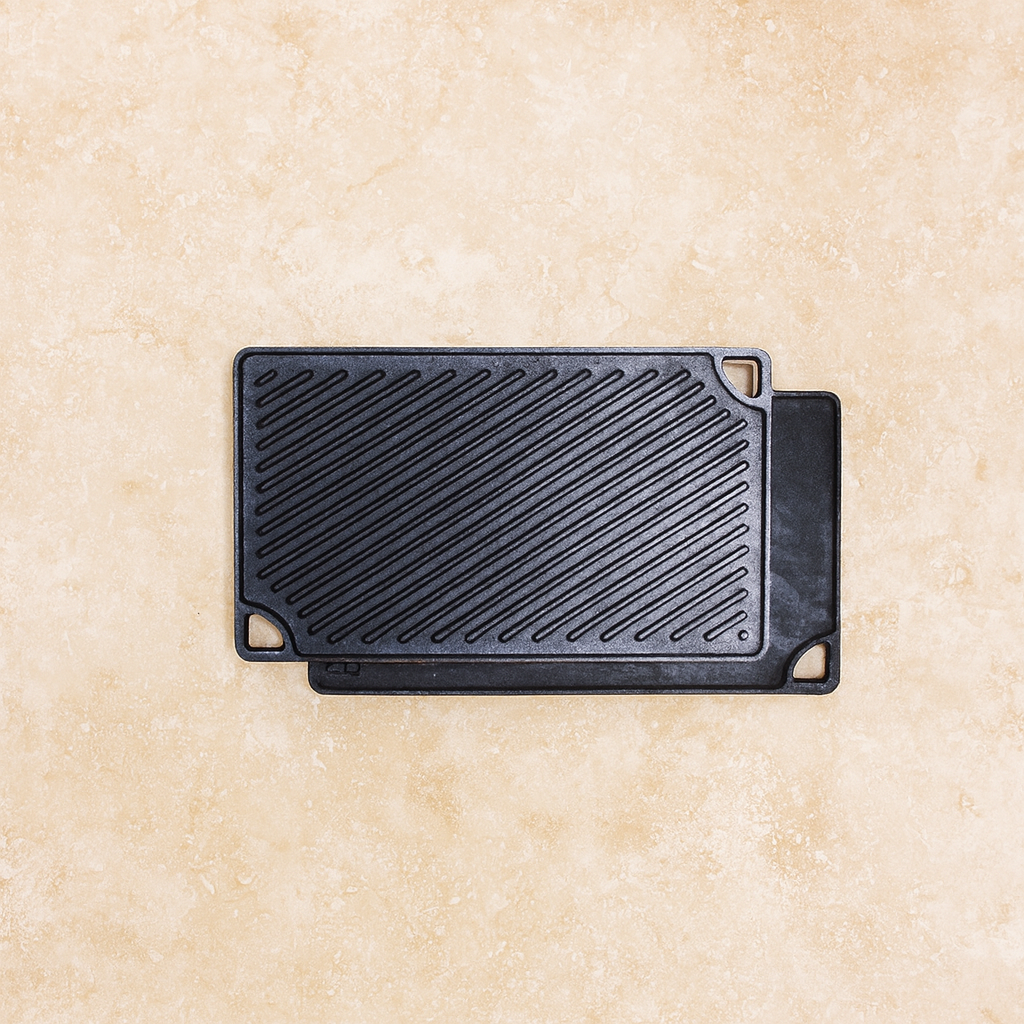 Reversible Grill Griddle 16.75 in x 9 in, Cast Iron Seasoned | Ahlan Living | Krucible Kitchen