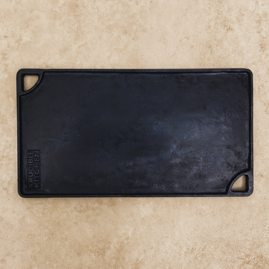 Reversible Grill Griddle 16.75 in x 9 in, Cast Iron Seasoned | Ahlan Living | Krucible Kitchen